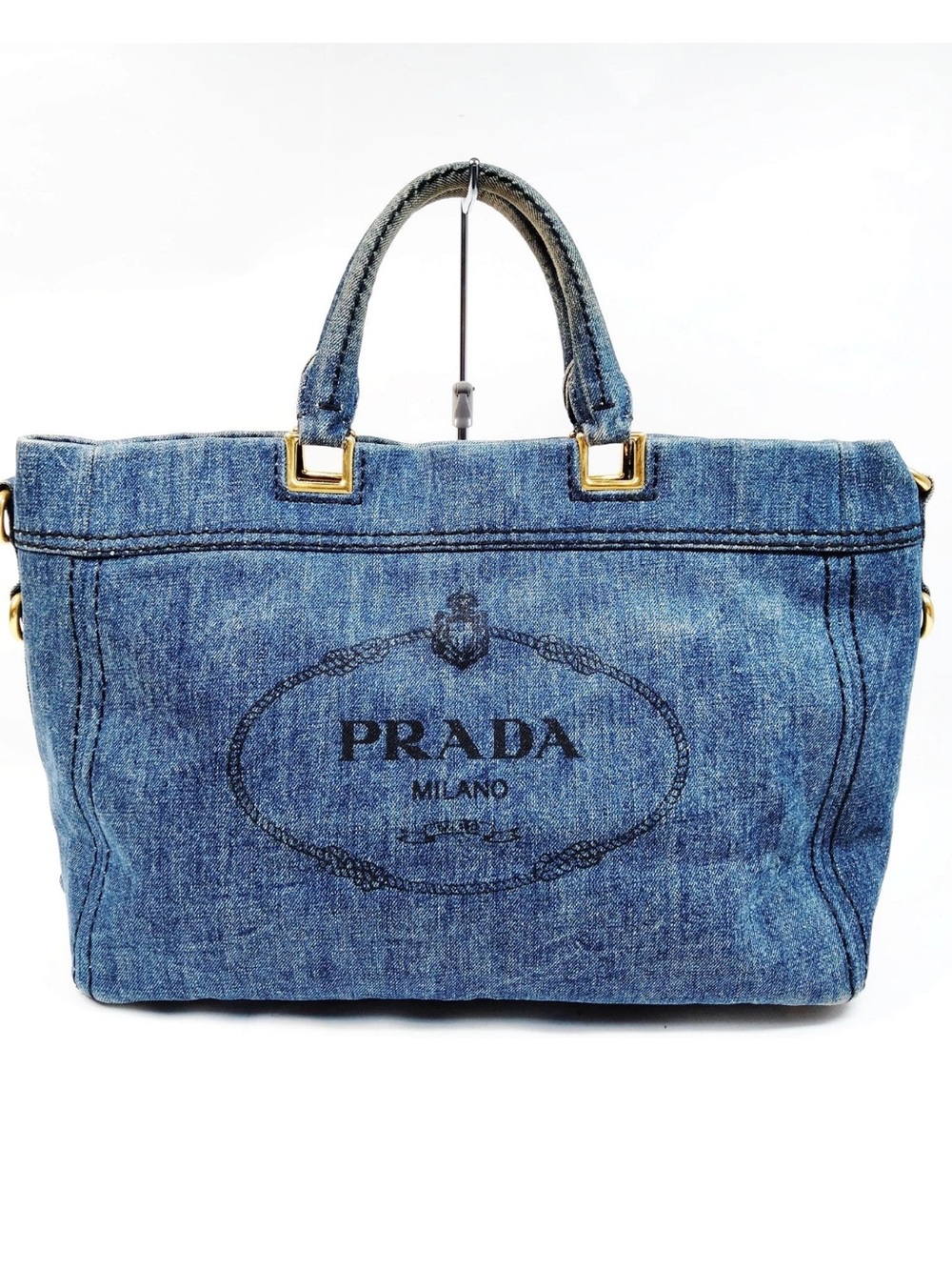 Prada Denim Canapa Tote Bag Blue Canvas Logo Tote Satchel